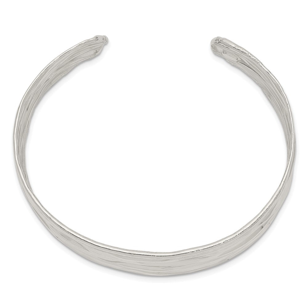 Sterling Silver Rhod-plated Plain 6mm Hammered Bands Bangle QB1016