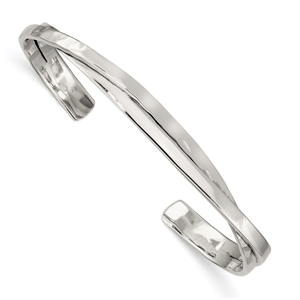 Sterling Silver Rhod-plated Plain 3mm Hammered Bands Bangle QB1017