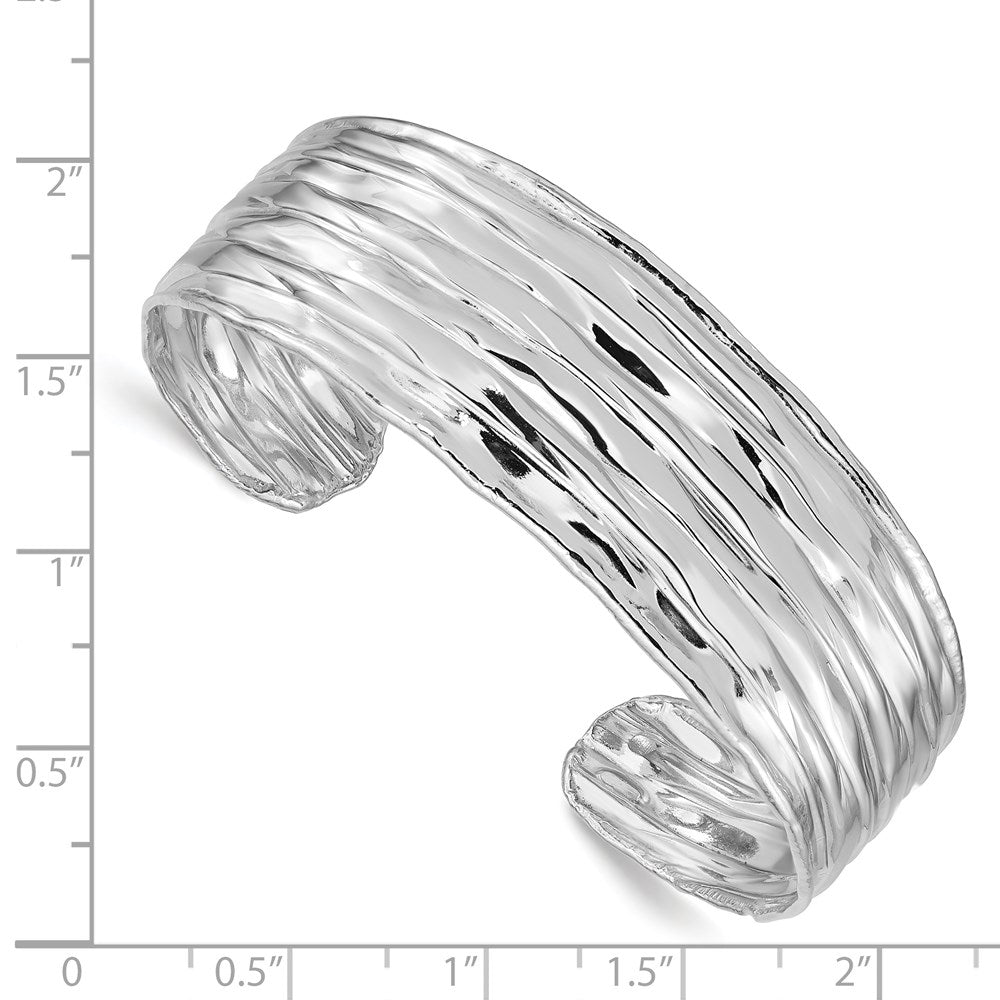 Sterling Silver Rhodium-plated Textured Cuff Bangle QB1019