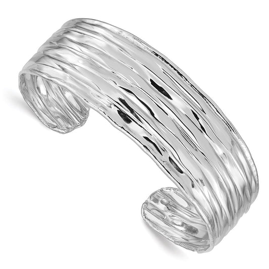 Sterling Silver Rhodium-plated Textured Cuff Bangle QB1019