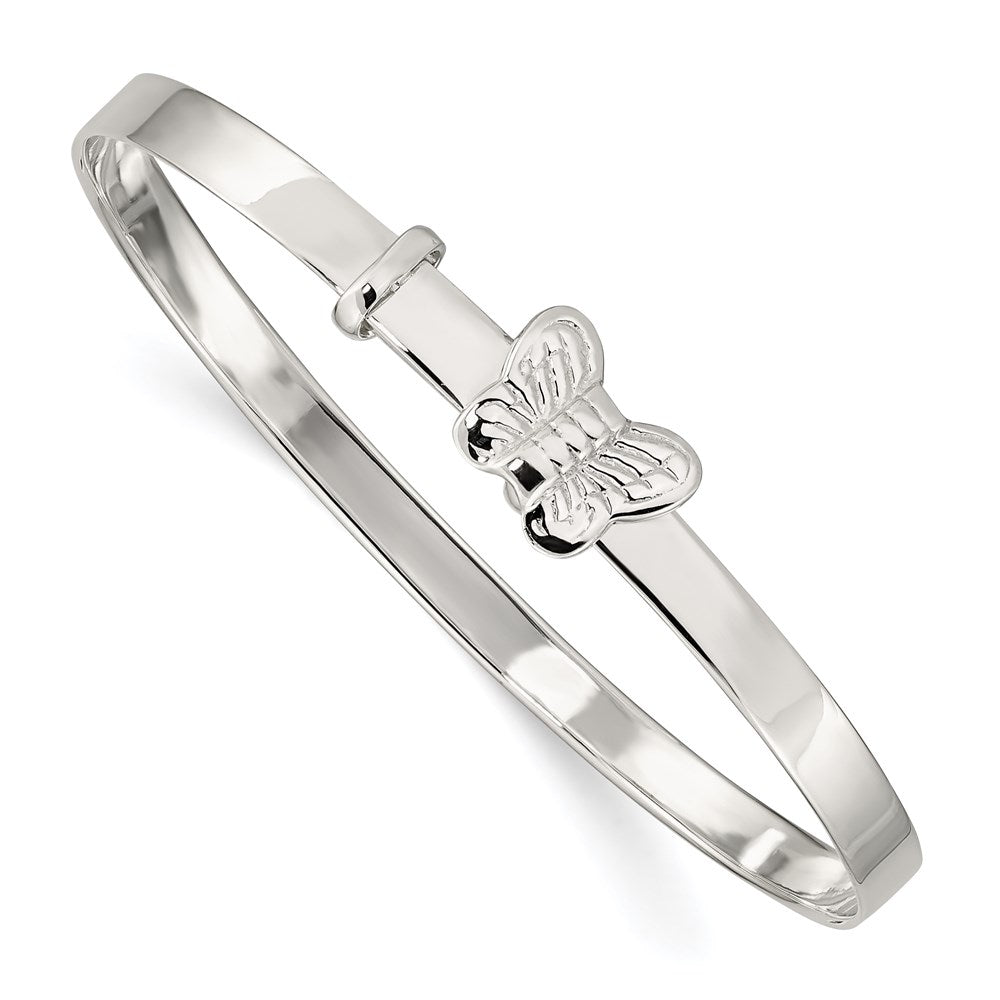 Sterling Silver Polished/Antiqued Butterfly 4mm Adjustable Children's Bangl QB1047