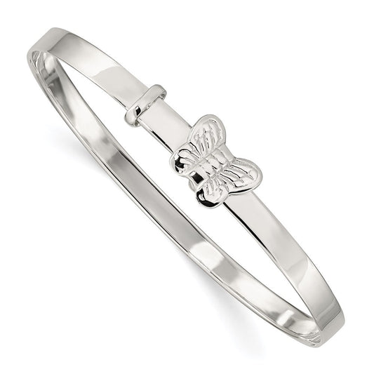 Sterling Silver Polished/Antiqued Butterfly 4mm Adjustable Children's Bangl QB1047