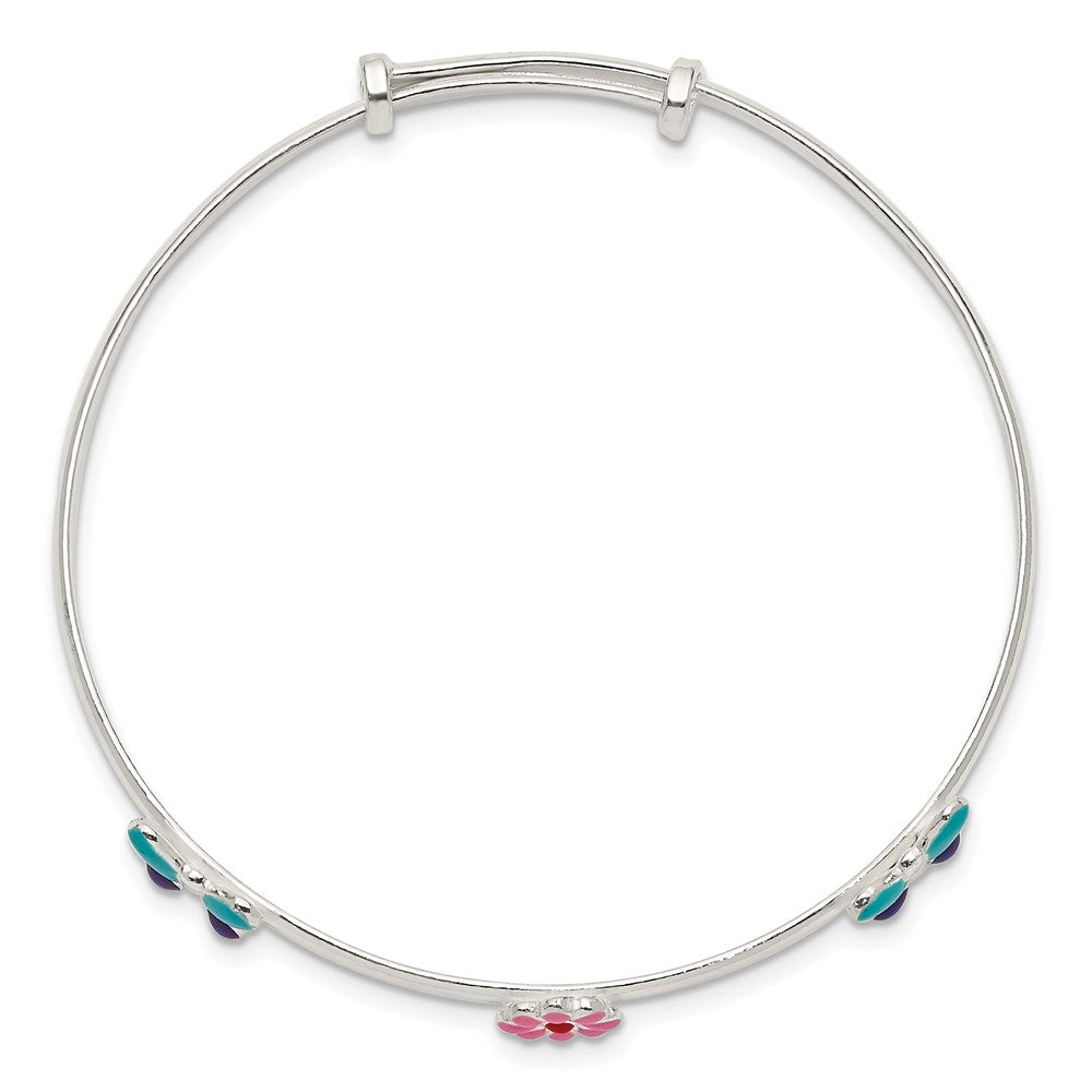 Sterling Silver Enameled Flower & Butterfly Adjustable Children's Bangle QB1048