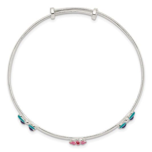 Sterling Silver Enameled Flower & Butterfly Adjustable Children's Bangle QB1048