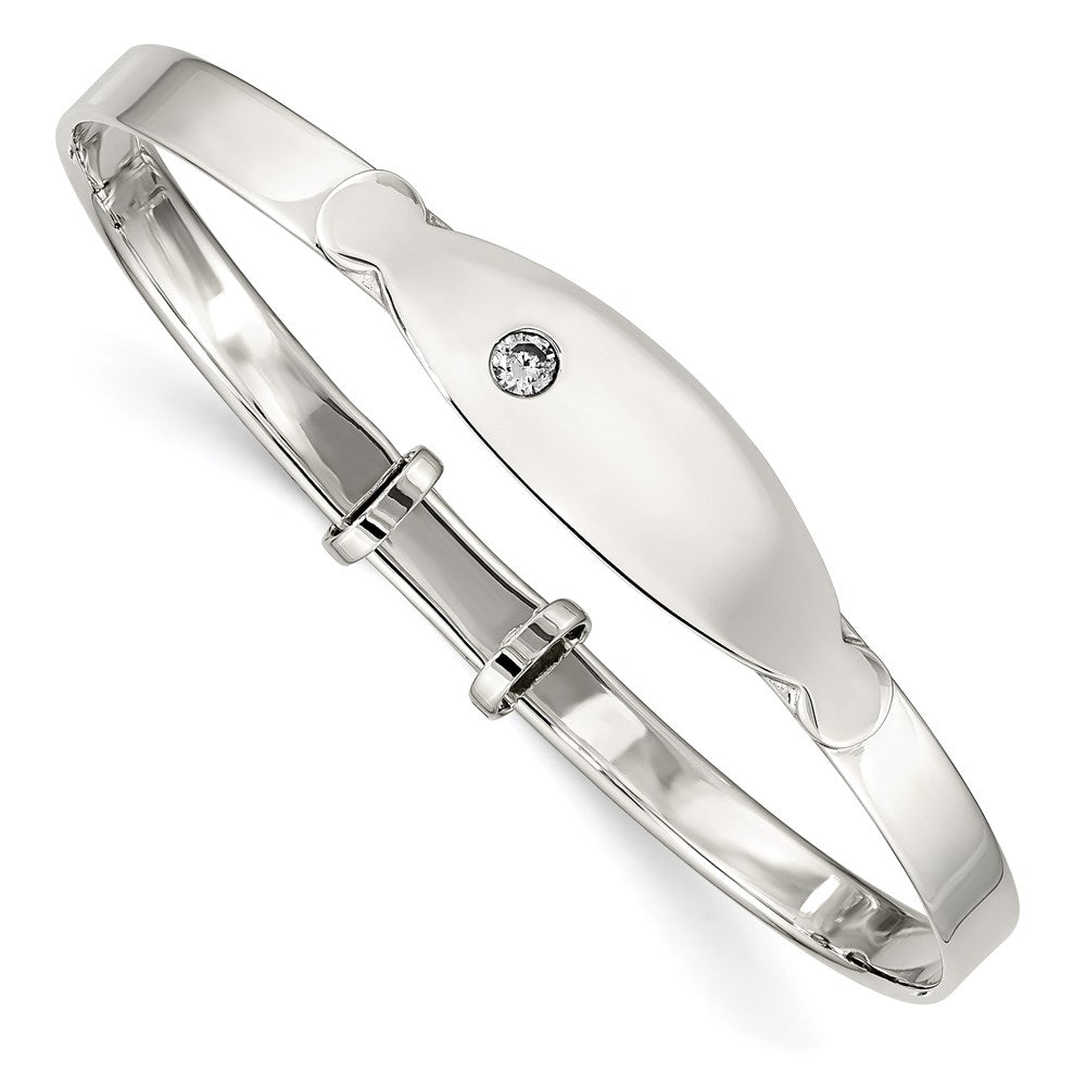 Sterling Silver Polished CZ ID Adjustable Baby Bangle Bracelet QB1052