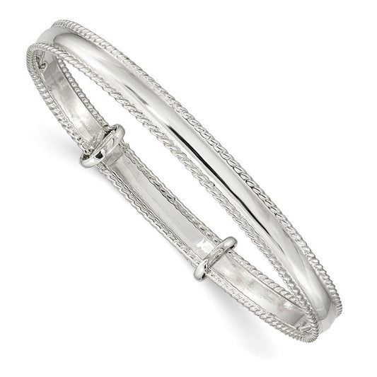 Sterling Silver Polished Milgrain 4.75mm Adjustable Children's Bangle QB1053
