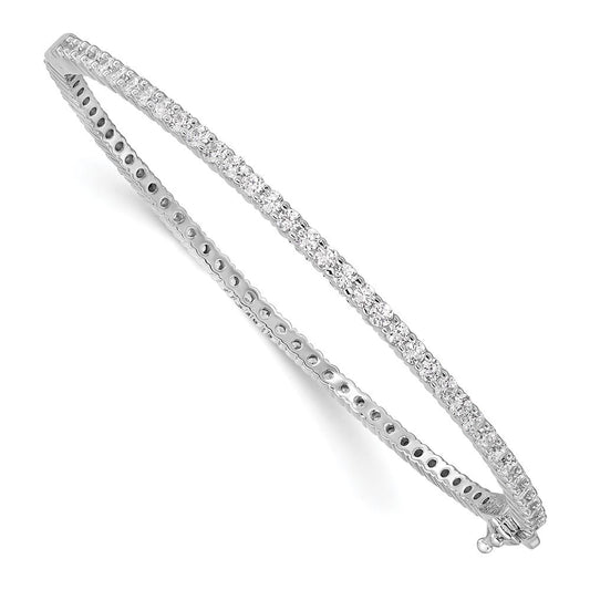 Sterling Shimmer Sterling Silver Rhodium-plated 68 Stone CZ Hinged Bangle Bracelet QB1065
