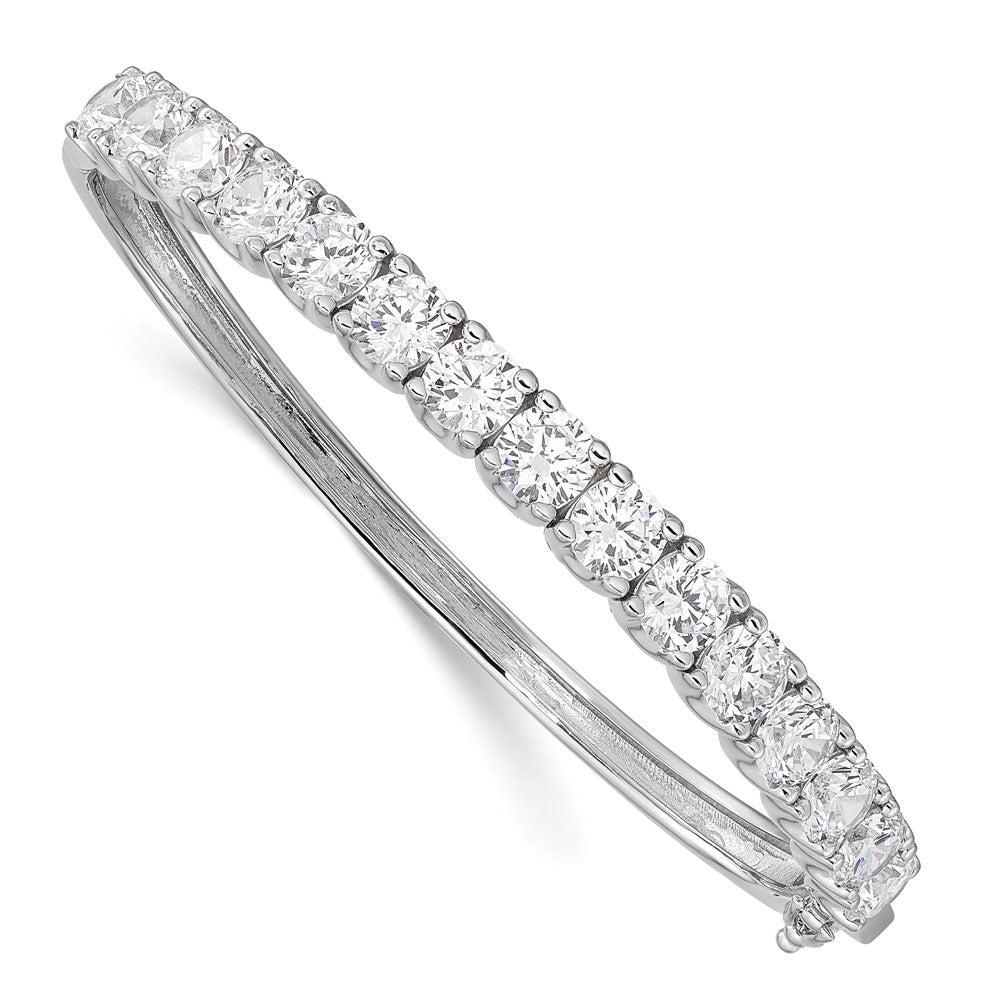 Sterling Shimmer Sterling Silver Rhodium-plated 15 Stone CZ Hinged Bangle Bracelet QB1070