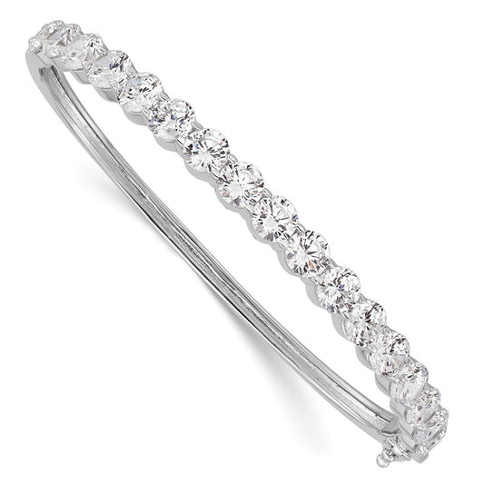Sterling Shimmer Sterling Silver Rhodium-plated 17 Stone CZ Hinged Bangle Bracelet QB1071