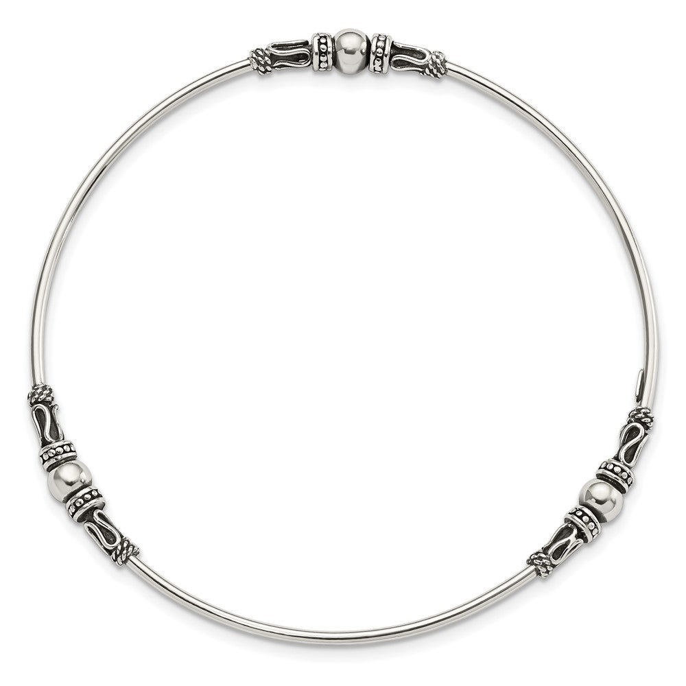 Sterling Silver Antiqued Beaded Slip On Bangle QB1079