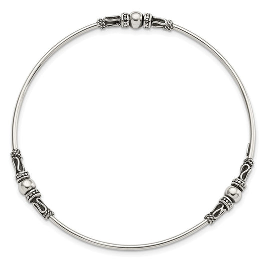 Sterling Silver Antiqued Beaded Slip On Bangle QB1079