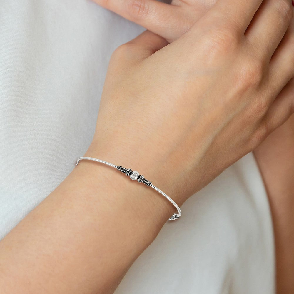 Sterling Silver Antiqued Beaded Slip On Bangle QB1079