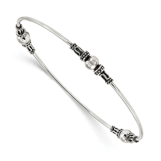Sterling Silver Antiqued Beaded Slip On Bangle QB1079