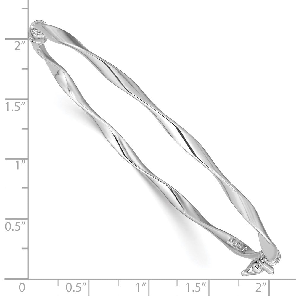 Sterling Silver Rhod-plated Polished 3mm Twisted Hinged Bangle QB1094