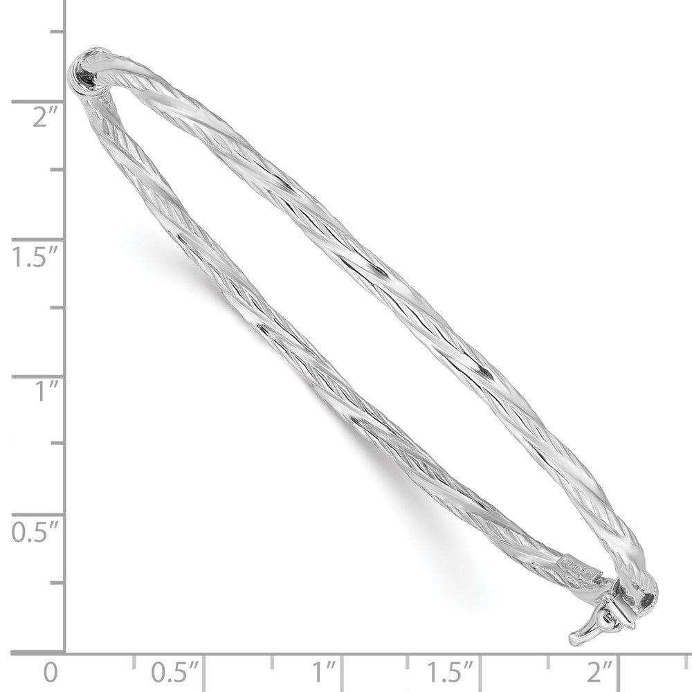 Sterling Silver Rhod-platd Textured 3mm Twisted Hinged Bangle QB1095