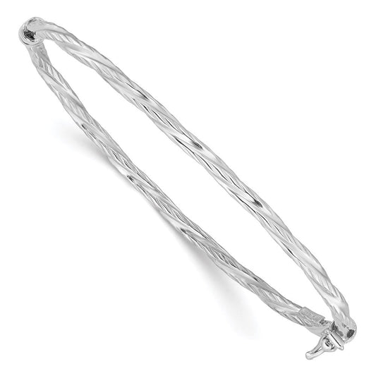 Sterling Silver Rhod-platd Textured 3mm Twisted Hinged Bangle QB1095