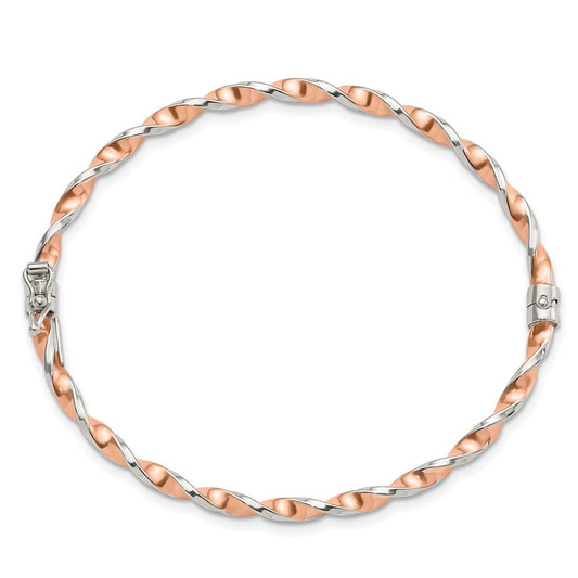 Sterling Silver Rose-tone Polished Twisted 3mm Hinged Bangle QB1100