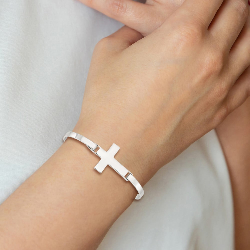 Sterling Silver Polished Cross Bangle QB1144