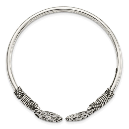 Sterling Silver Polished Tree Antiqued Flexible Bangle QB1164