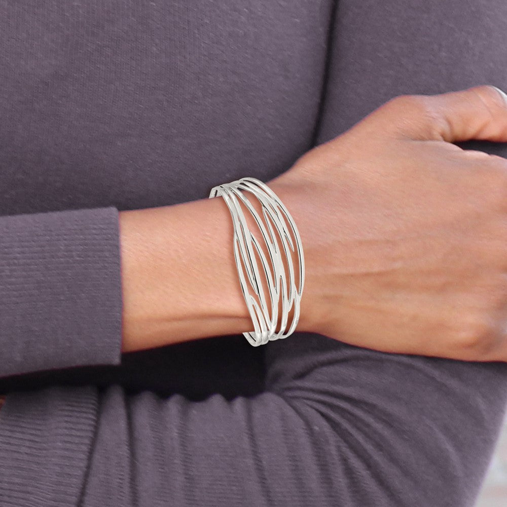 Sterling Silver Polished Multi-strand Cuff Bangle QB1196