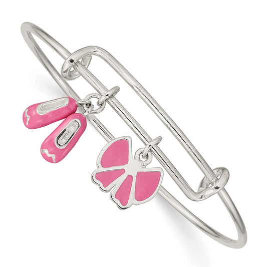 Sterling Silver Enameled Ballet Shoes & Bow Adjustable Children's Bangle QB1281