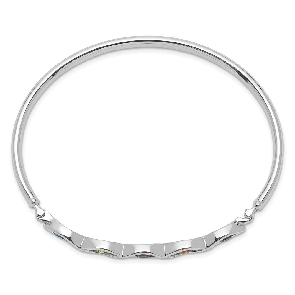 Sterling Silver Rhodium-plated Multi-gemstone Hinged Bangle QB1302