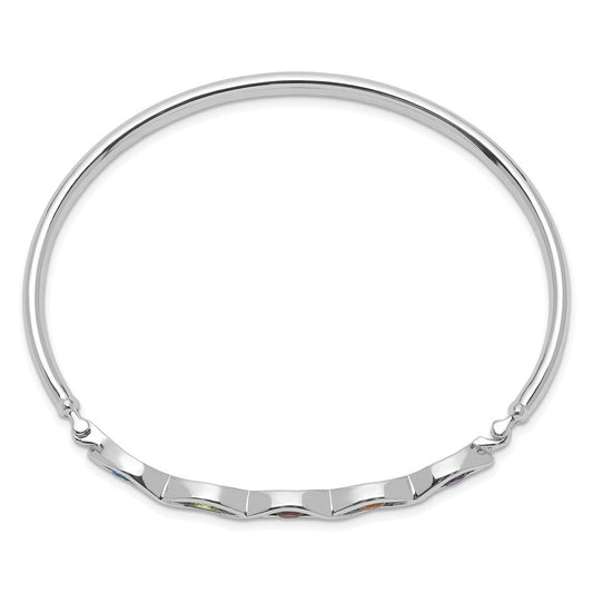 Sterling Silver Rhodium-plated Multi-gemstone Hinged Bangle QB1302