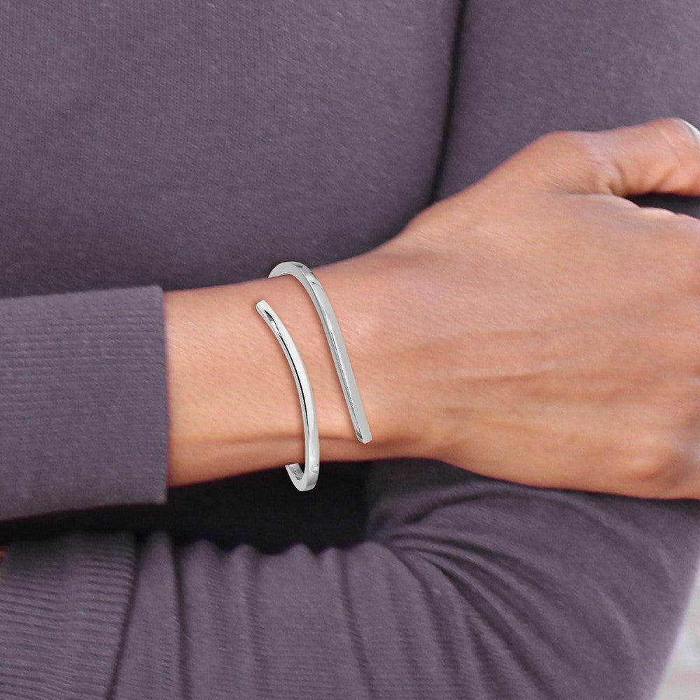 Sterling Silver Rhodium-plated Polished Bypass Hinged Bangle QB1313