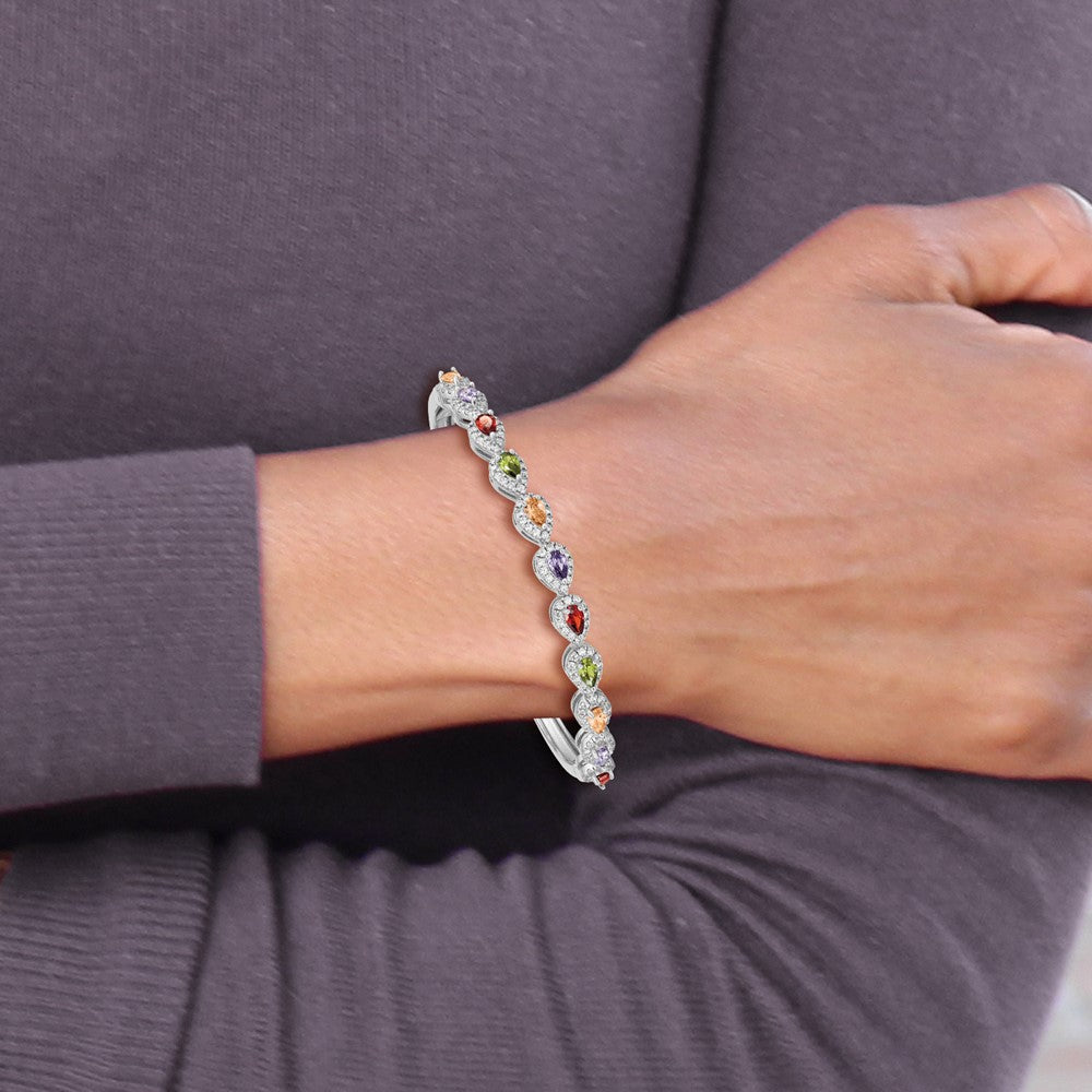 Sterling Silver Rhodium-plated Multi-Color CZ Hinged Bangle QB1326