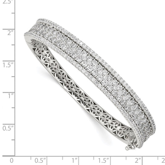 Sterling Shimmer Sterling Silver Rhodium-plated 215 Stone Pav������������������������������������������������������ CZ Hinged Bangle Bracelet QB1346