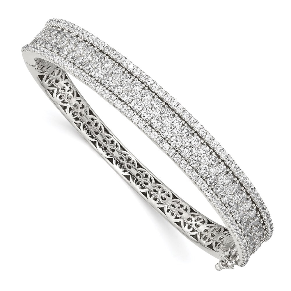 Sterling Shimmer Sterling Silver Rhodium-plated 215 Stone Pav������������������������������������������������������ CZ Hinged Bangle Bracelet QB1346