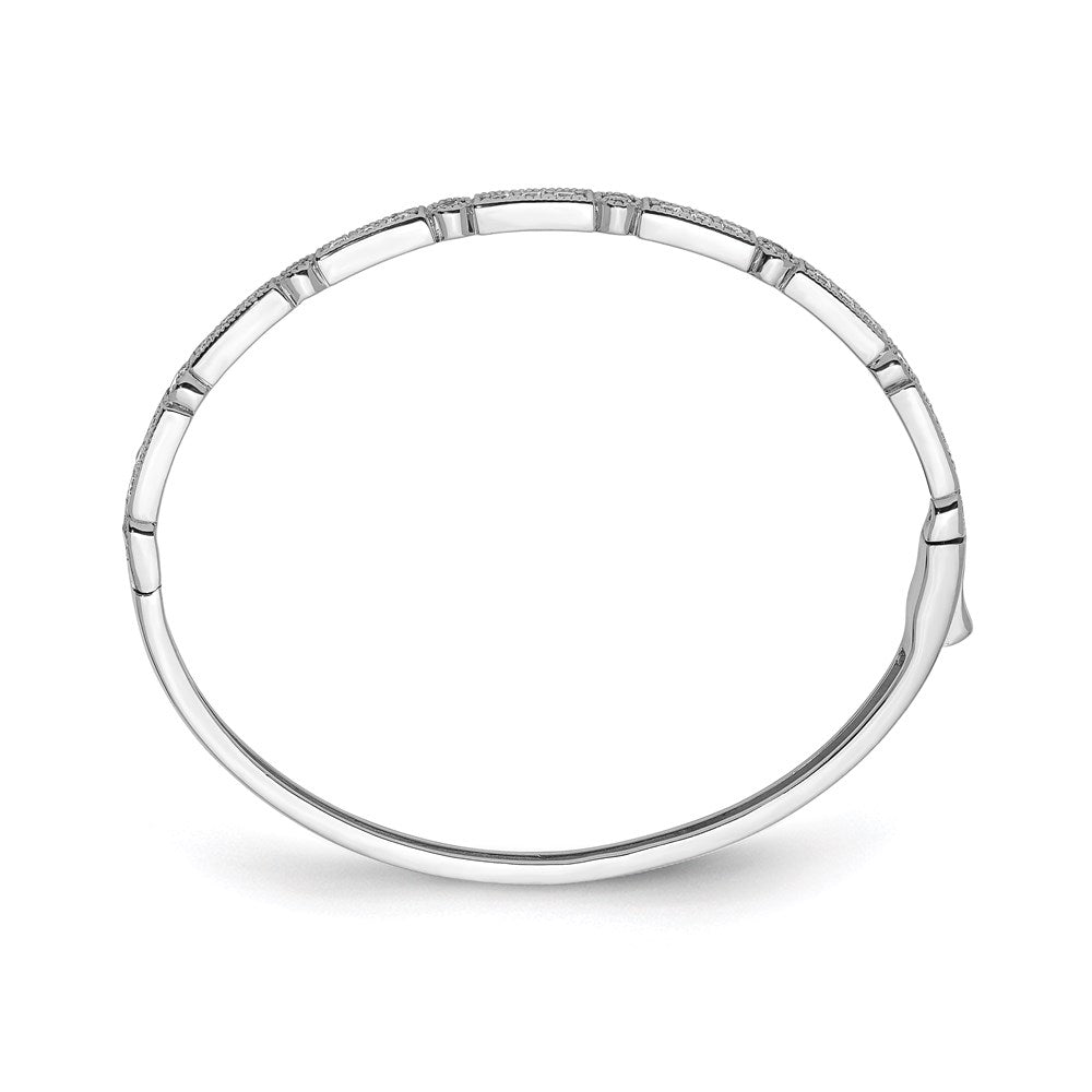 Sterling Shimmer Sterling Silver Rhodium-plated 25 Stone CZ Hinged Bangle Bracelet QB1348