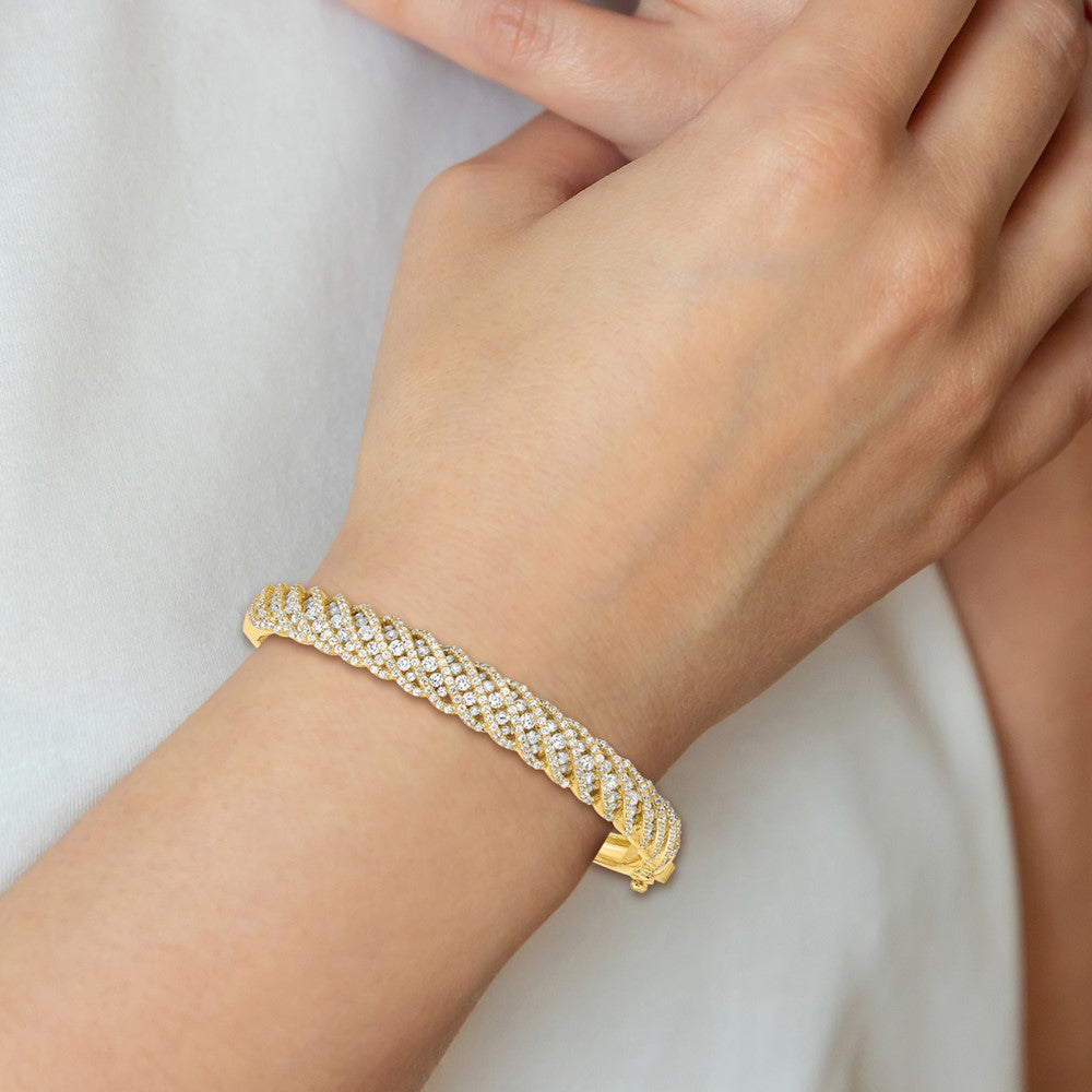 Sterling Shimmer Sterling Silver Gold-tone Flash Gold-plated 349 Stone CZ Hinged Bangle Bracelet QB1350