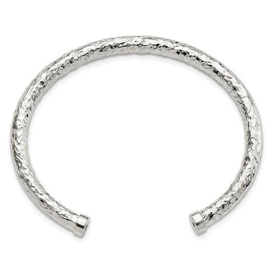 Sterling Silver Polished Textured Cuff Bangle QB1366