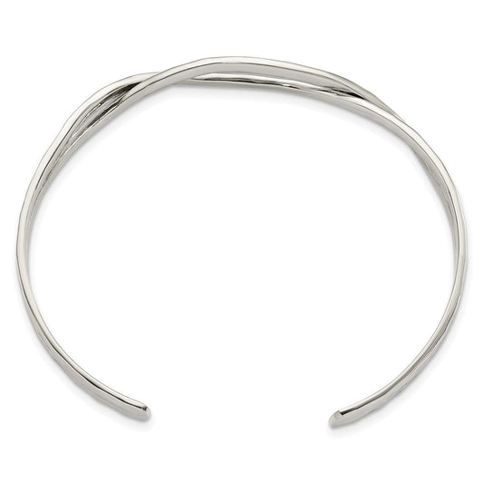 Sterling Silver Polished Hammered Criss Cross Cuff Bangle QB1369