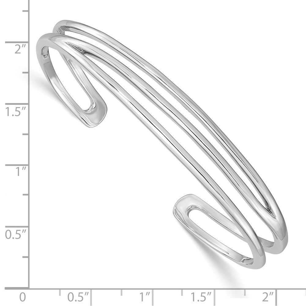 Sterling Silver RH-plated Polished Three Line Cuff Bangle QB1370