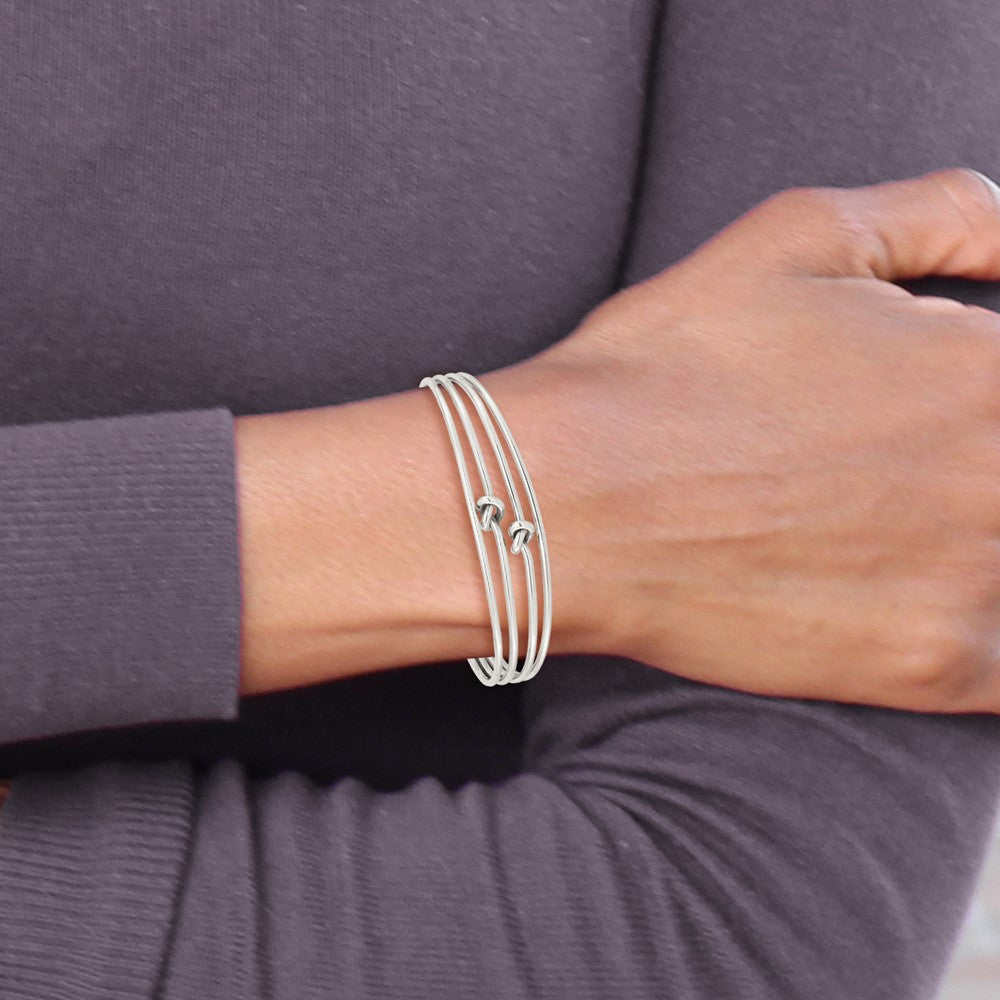 Sterling Silver Polished 4 Band Knots Cuff Bangle QB1373
