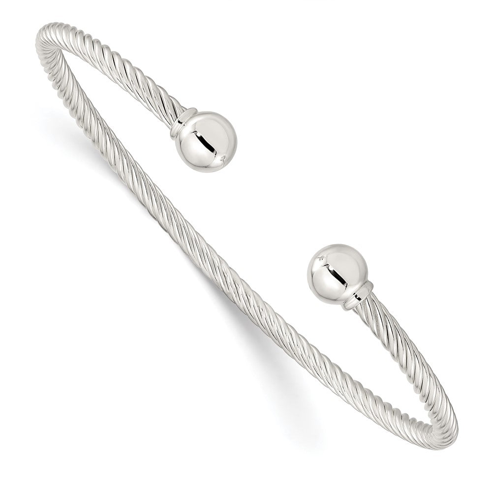 Sterling Silver Polished Twisted w/1 Thread Ball Cuff Bangle QB1380