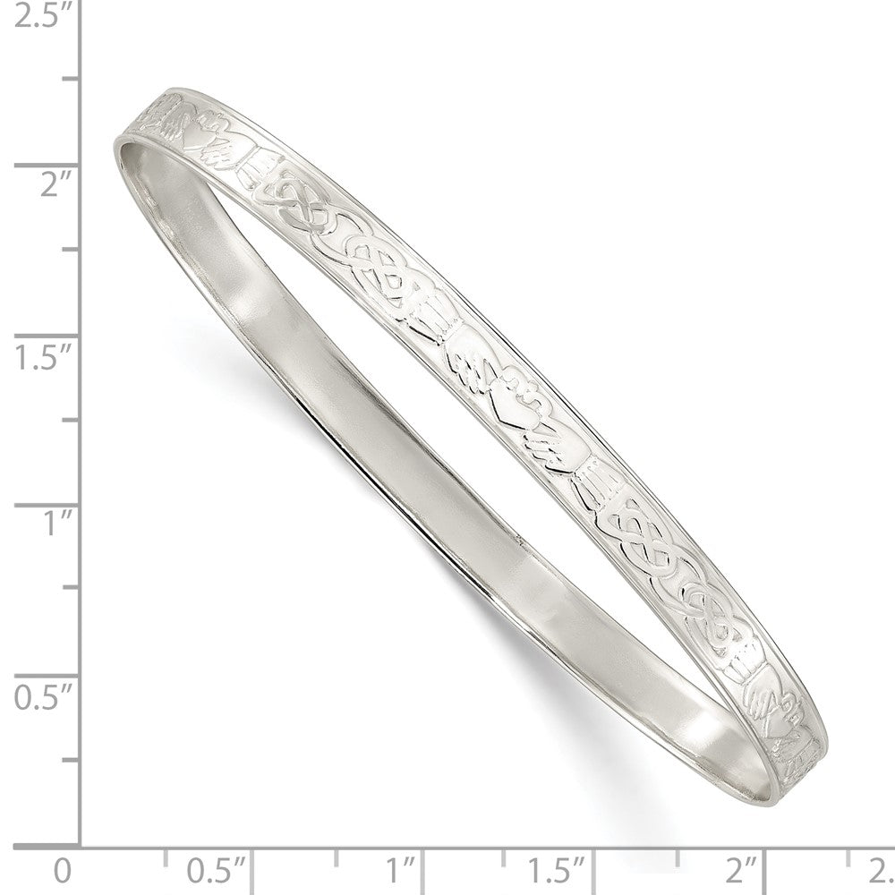 Sterling Silver Polished 5.25mm Claddagh Slip-on Bangle QB1395