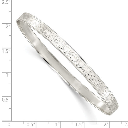 Sterling Silver Polished 5.25mm Claddagh Slip-on Bangle QB1395
