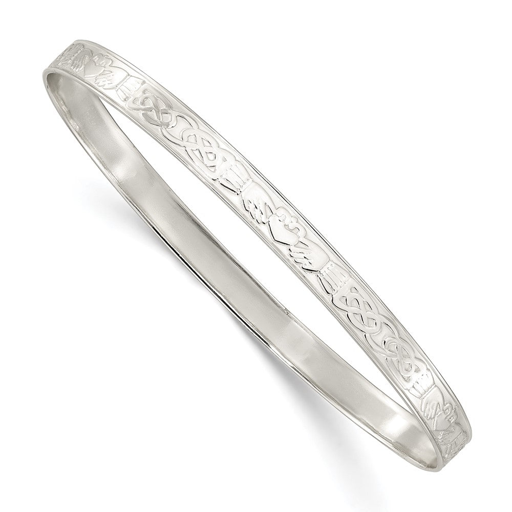 Sterling Silver Polished 5.25mm Claddagh Slip-on Bangle QB1395
