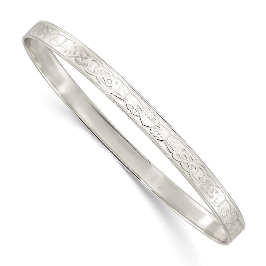 Sterling Silver Polished 5.25mm Claddagh Slip-on Bangle QB1395