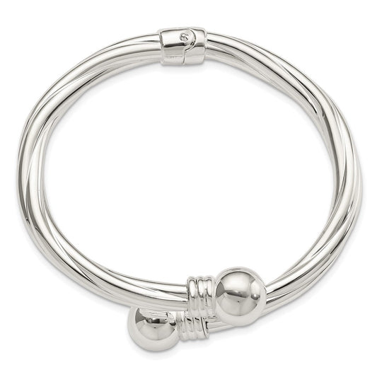 Sterling Silver Polished Twist Patterned Hinged Bangle QB1405