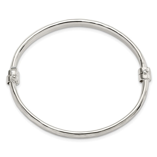 Sterling Silver Polished Textured Hinged Bangle QB1418