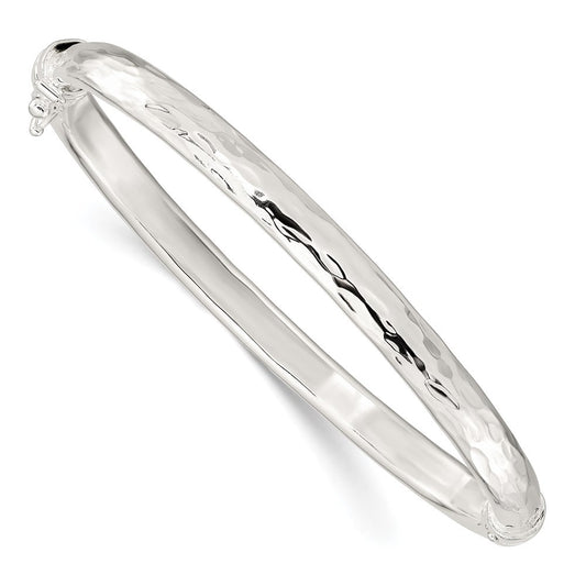 Sterling Silver Polished Textured Hinged Bangle QB1418