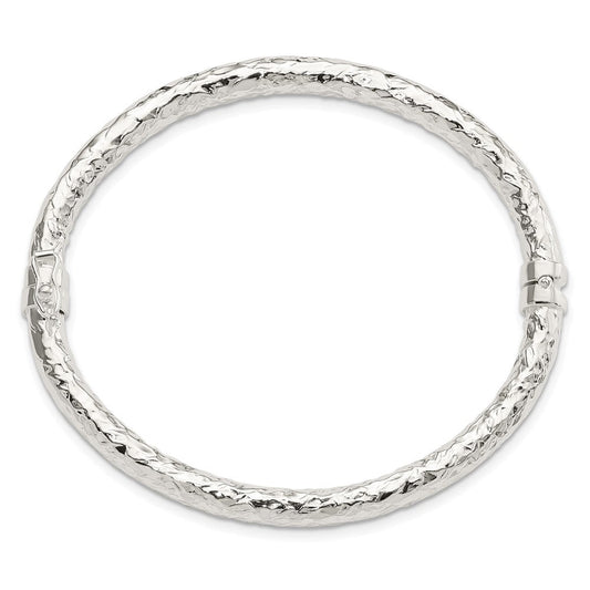 Sterling Silver Polished Textured Hinged Bangle QB1419