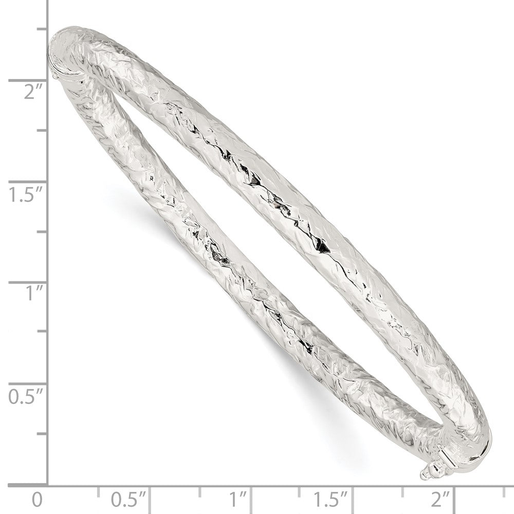 Sterling Silver Polished Textured Hinged Bangle QB1419