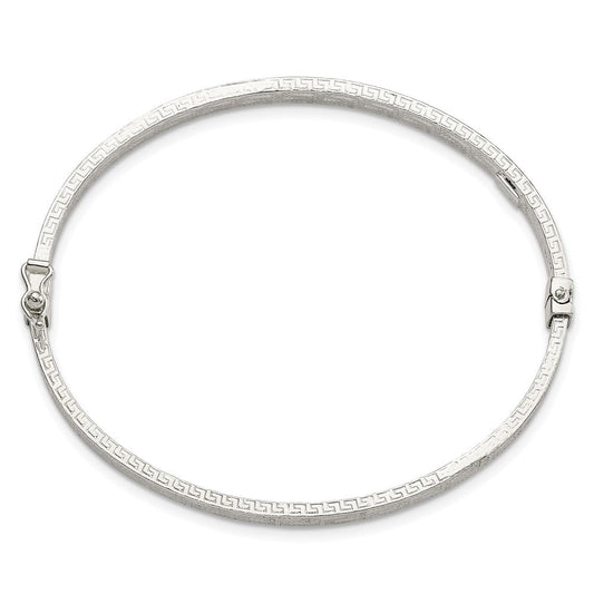 Sterling Silver Polished Greek Key Design Hinged Bangle QB1420