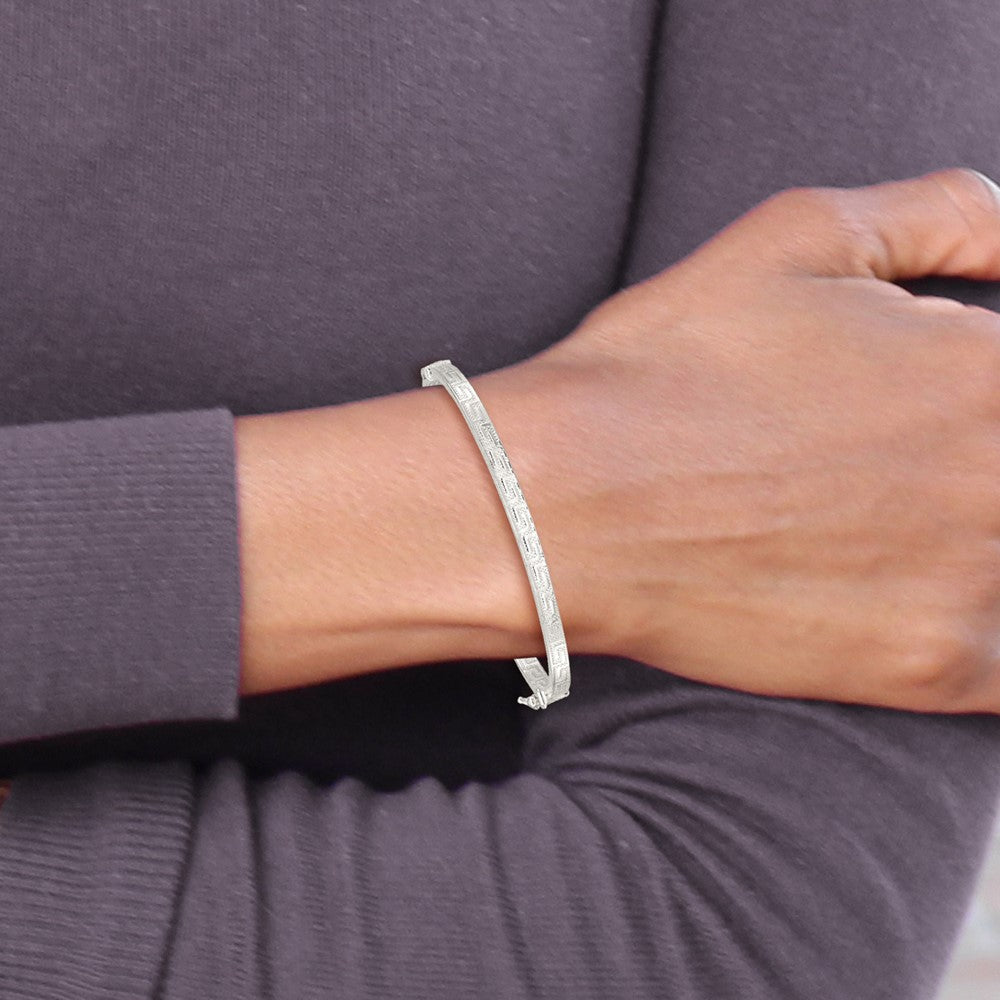 Sterling Silver Polished Greek Key Design Hinged Bangle QB1420