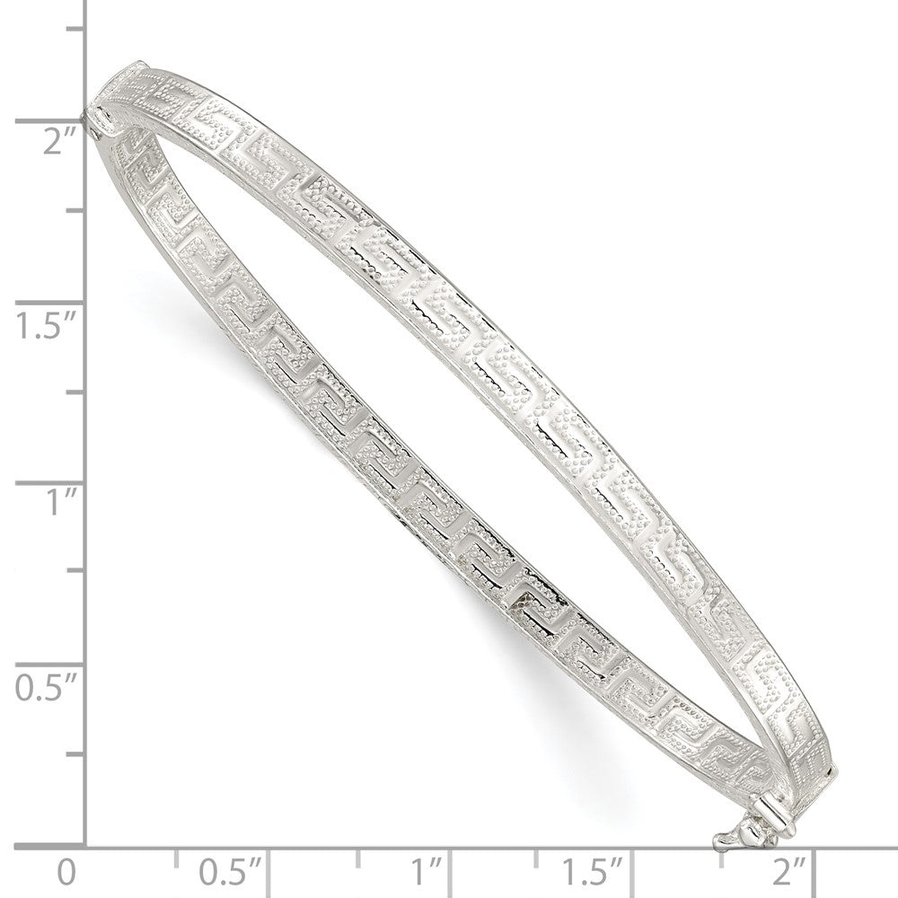 Sterling Silver Polished Greek Key Design Hinged Bangle QB1420